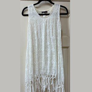 Off White Lacy Long Tank Top / Bathing Suit Cover Up